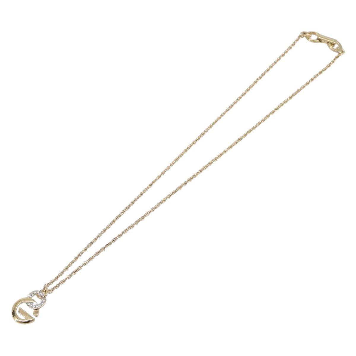GIVENCHY Rhinestone Necklace Metal Gold Tone Auth SK142