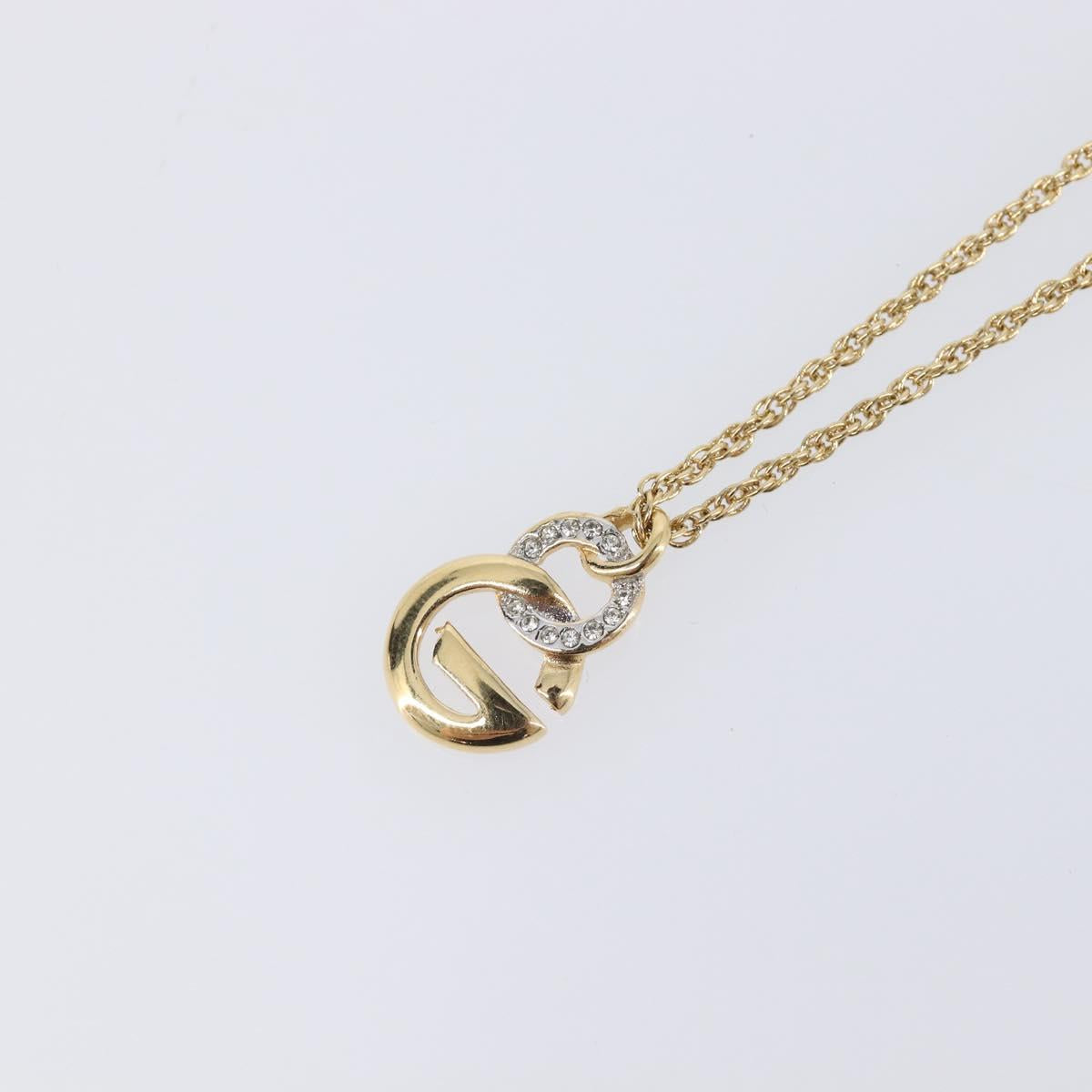 GIVENCHY Rhinestone Necklace Metal Gold Tone Auth SK142