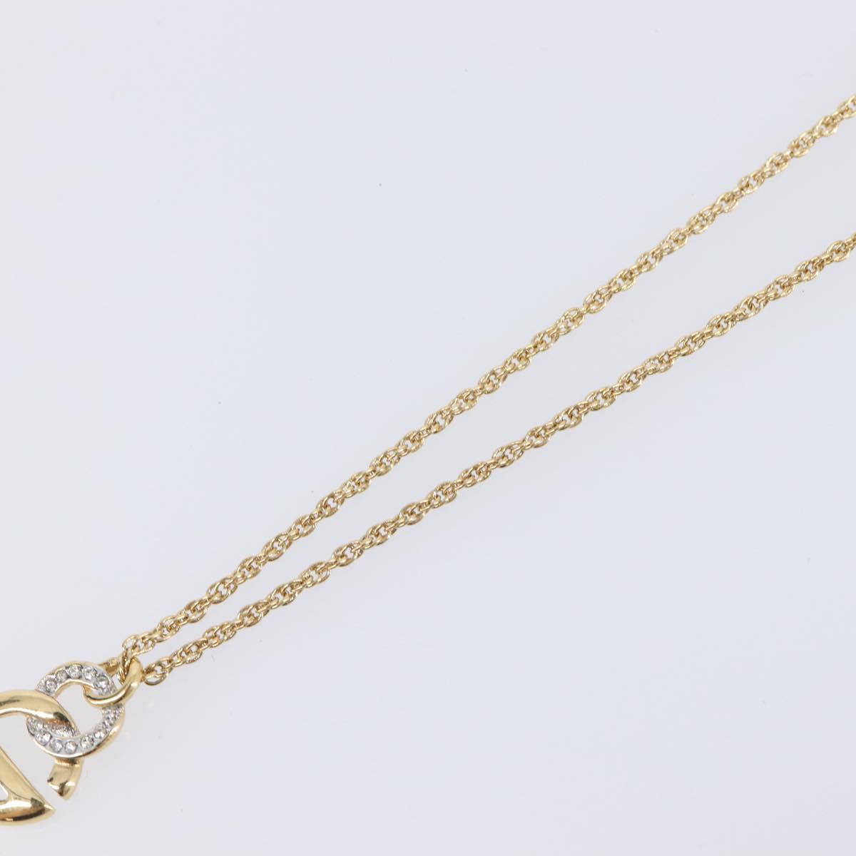 GIVENCHY Rhinestone Necklace Metal Gold Tone Auth SK142