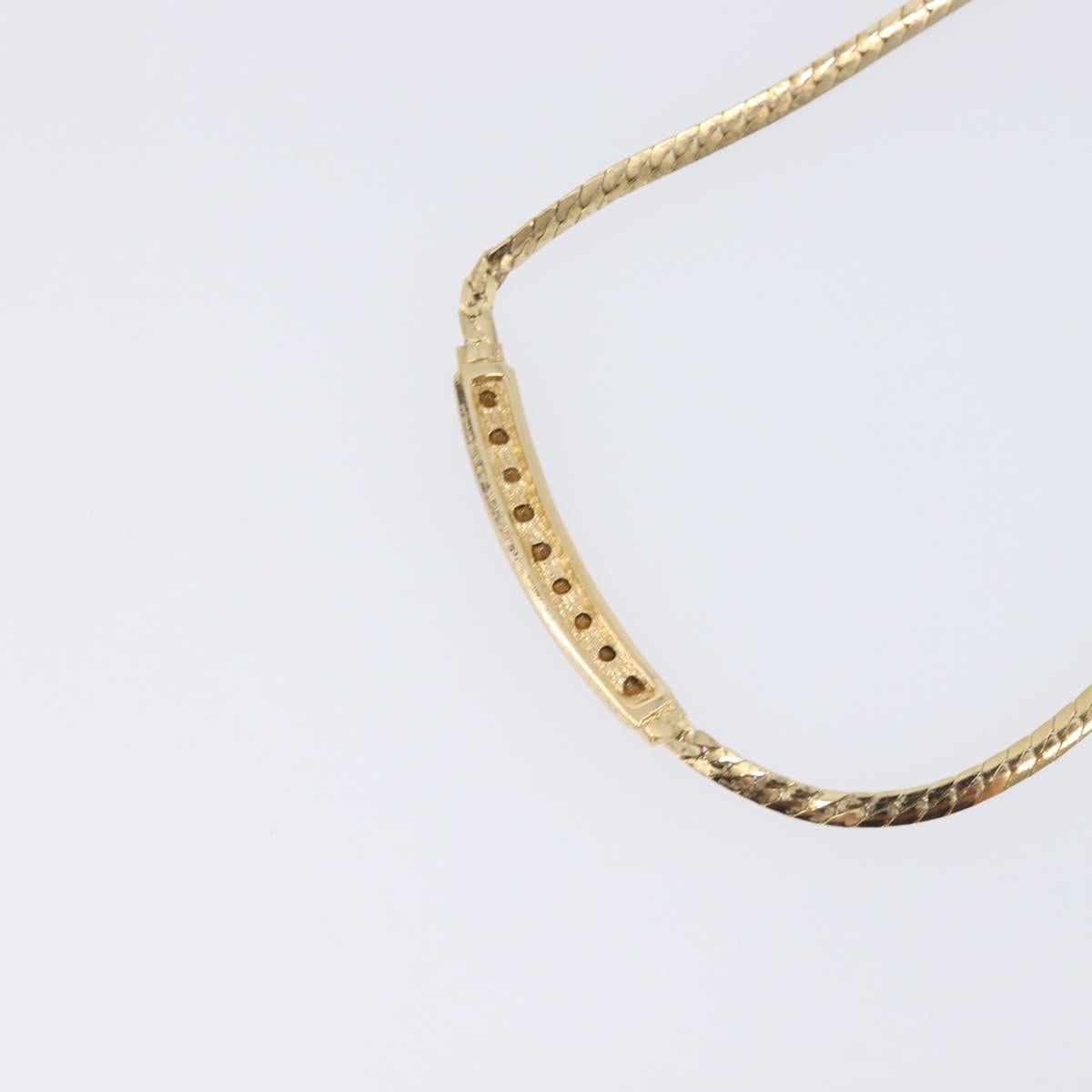 Christian Dior Rhinestone Necklace Metal Gold Tone Auth SK143