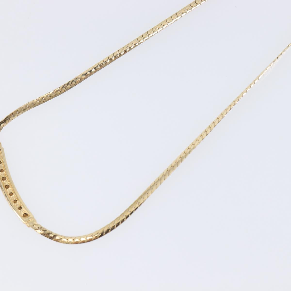 Christian Dior Rhinestone Necklace Metal Gold Tone Auth SK143