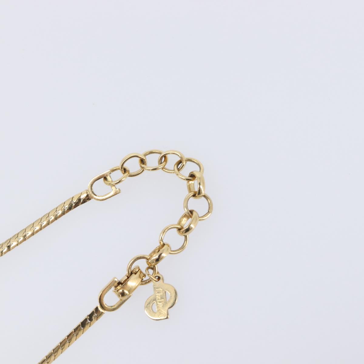 Christian Dior Rhinestone Necklace Metal Gold Tone Auth SK143