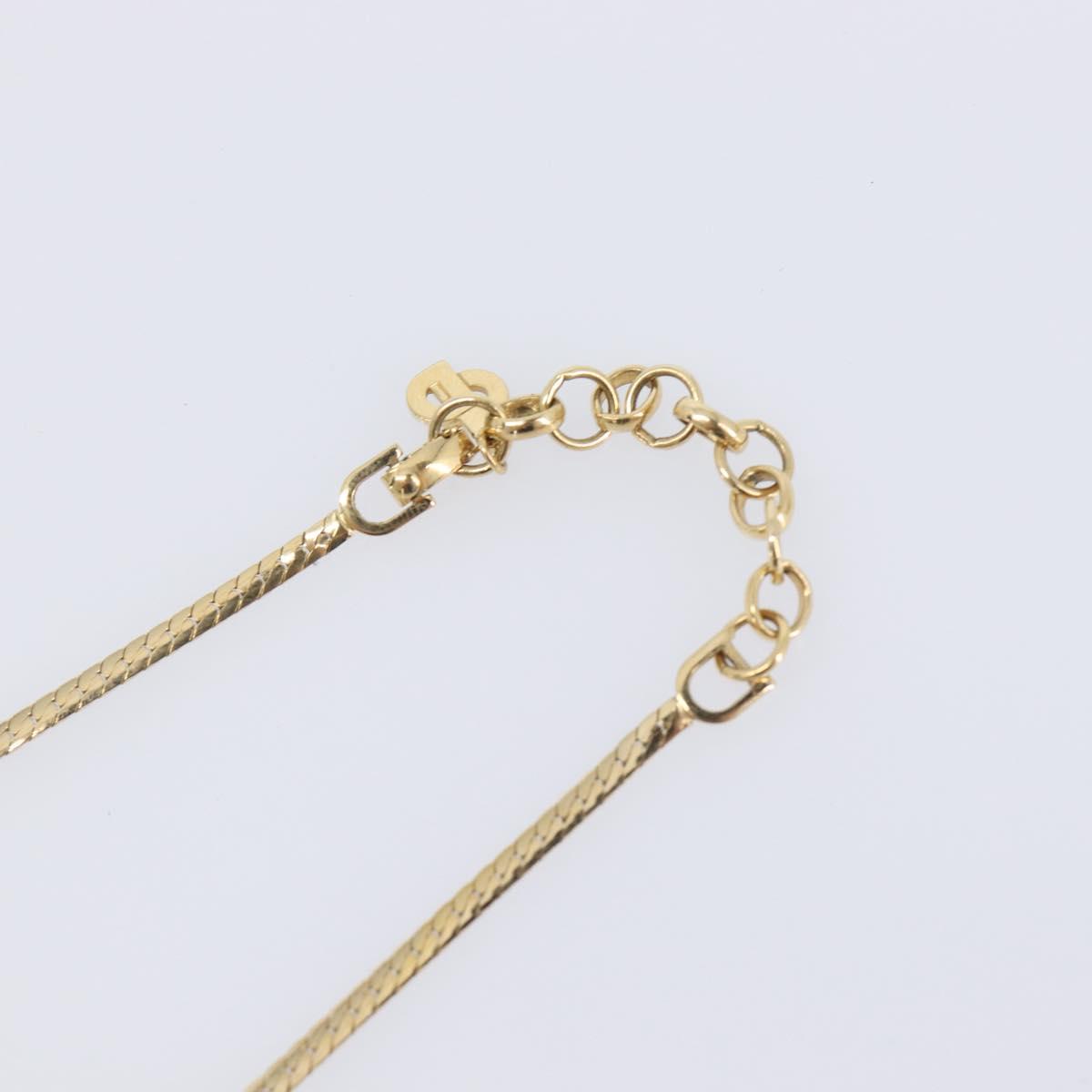 Christian Dior Rhinestone Necklace Metal Gold Tone Auth SK143