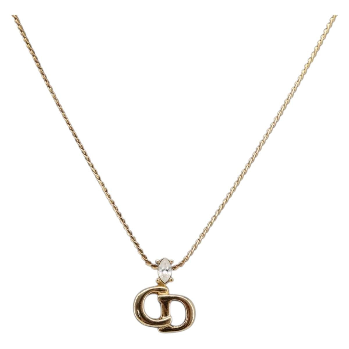 Christian Dior Necklace Metal Gold Tone Auth SK148V