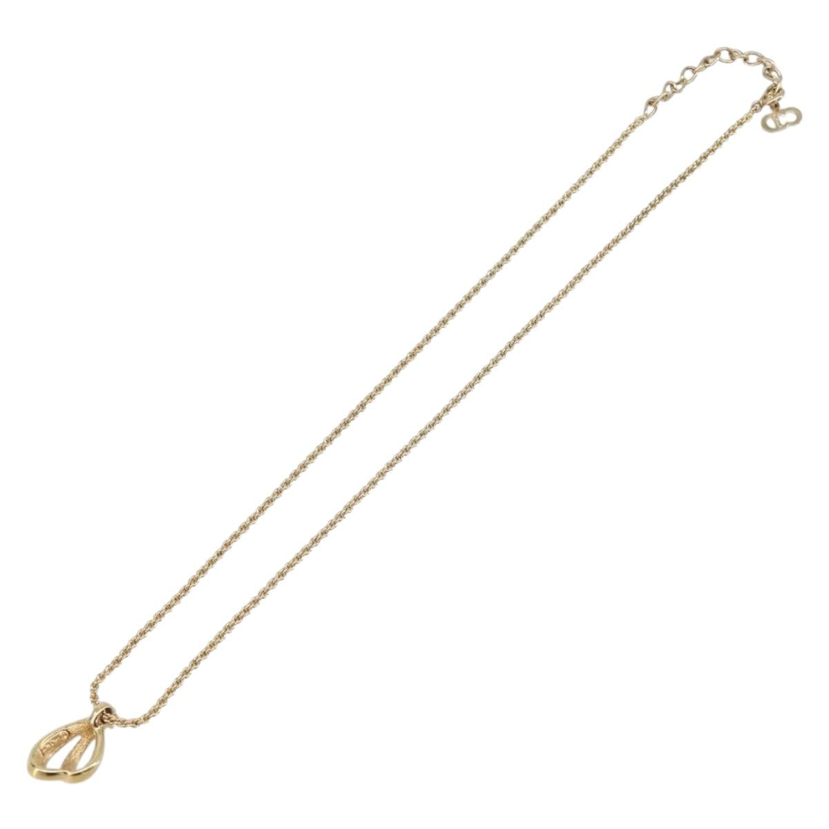Christian Dior Teardrop Necklace Metal Gold Tone Auth SK149V