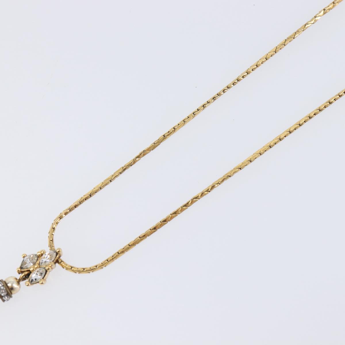 Christian Dior Bijoux Teardrop Necklace Metal Gold Tone Auth SK151