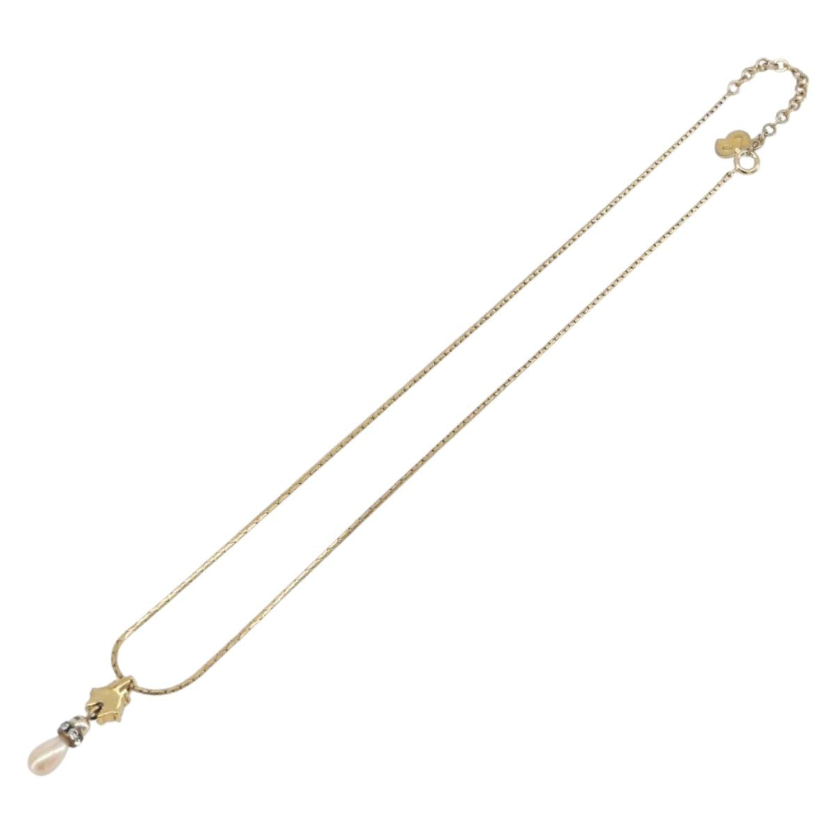 Christian Dior Bijoux Teardrop Necklace Metal Gold Tone Auth SK151