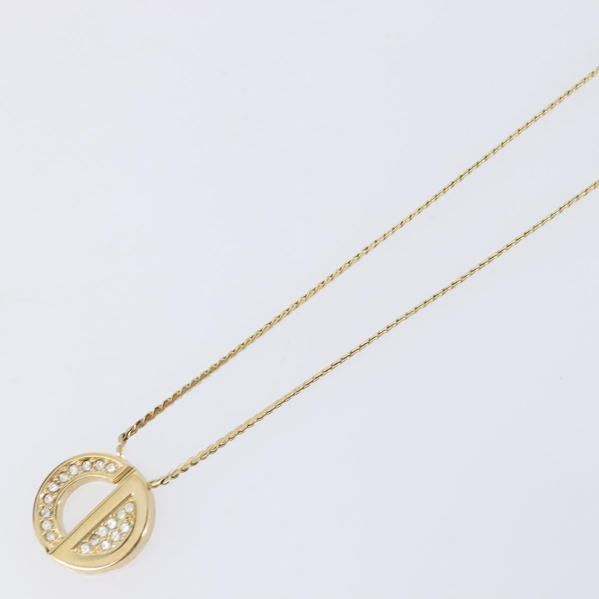 Christian Dior Rhinestone Circle Necklace Metal Gold Tone Auth SK155