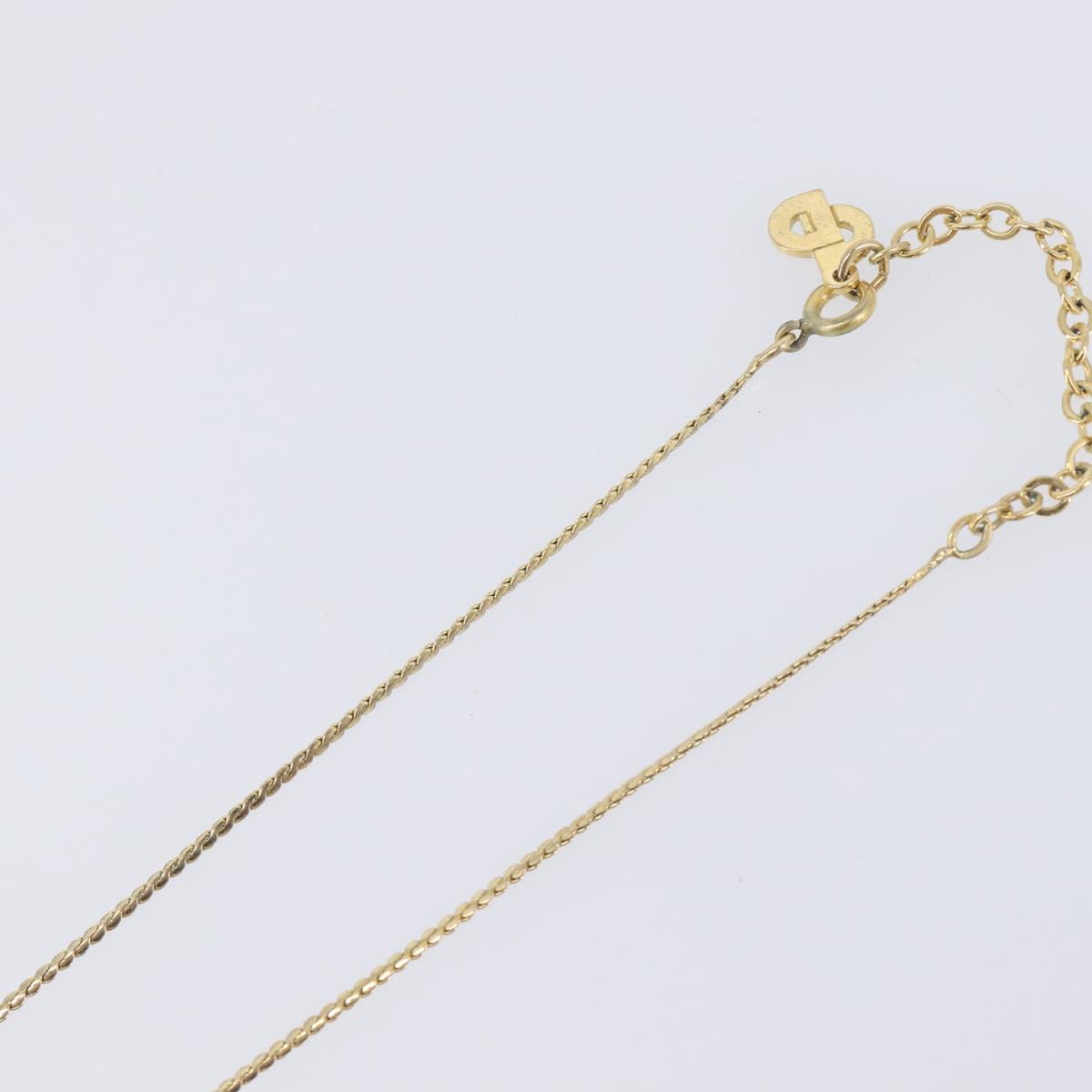 Christian Dior Rhinestone Circle Necklace Metal Gold Tone Auth SK155