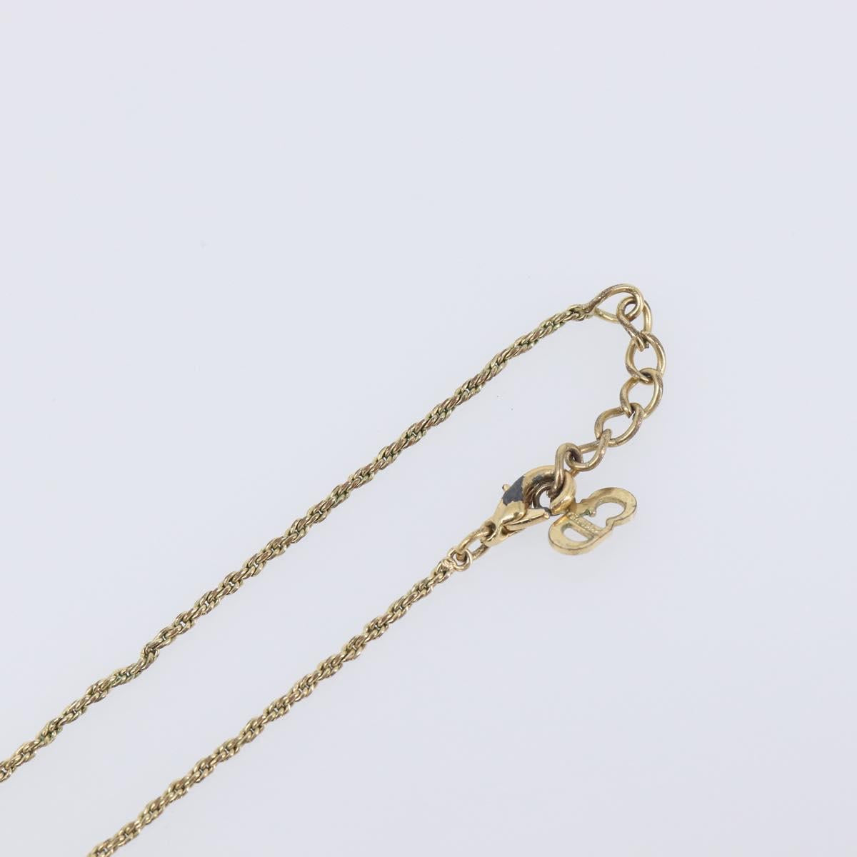 Christian Dior CD Logo Circle Necklace Metal Gold Tone Auth SK156