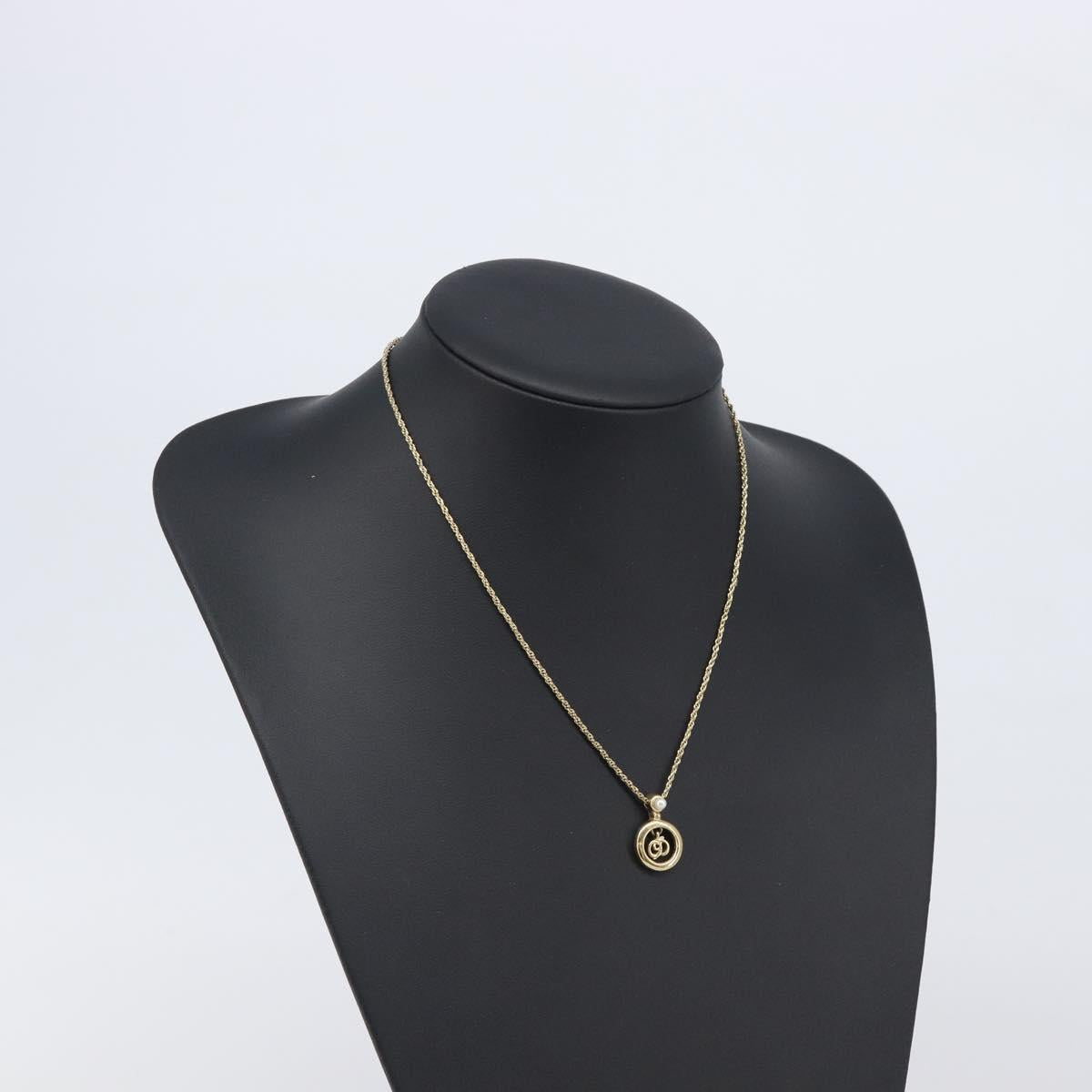 Christian Dior CD Logo Circle Necklace Metal Gold Tone Auth SK156