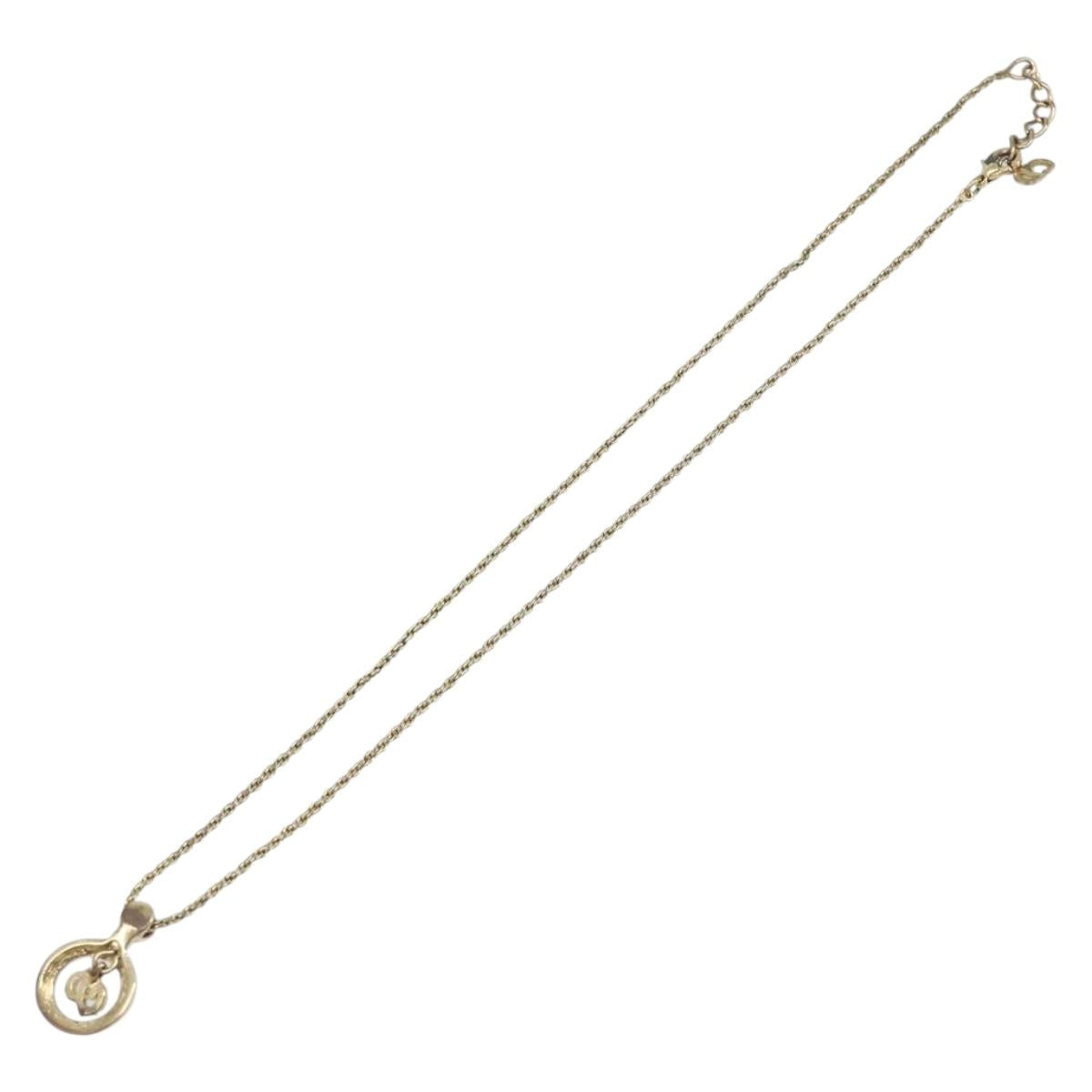 Christian Dior CD Logo Circle Necklace Metal Gold Tone Auth SK156