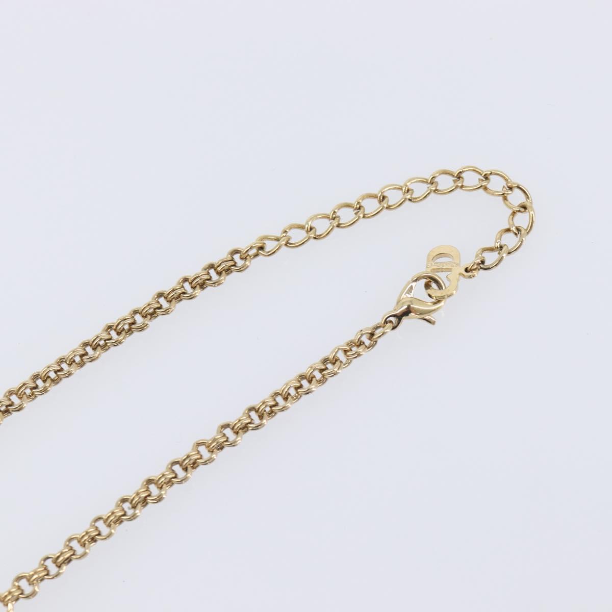 Christian Dior CD Logo Circle Necklace Metal Gold Tone Auth SK157V