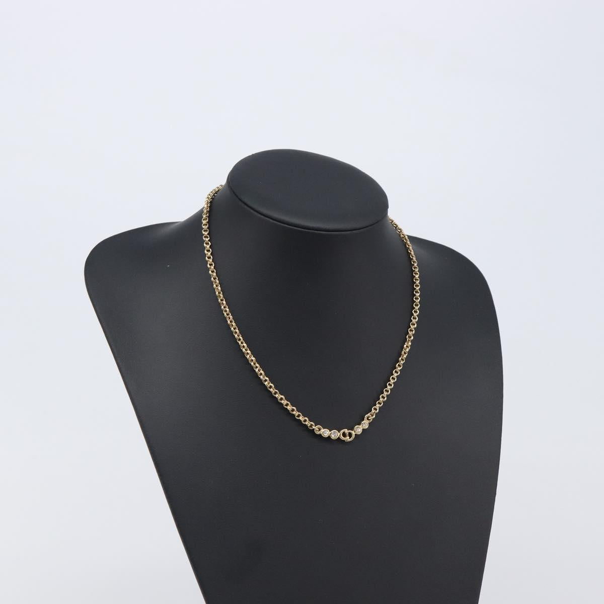 Christian Dior CD Logo Circle Necklace Metal Gold Tone Auth SK157V