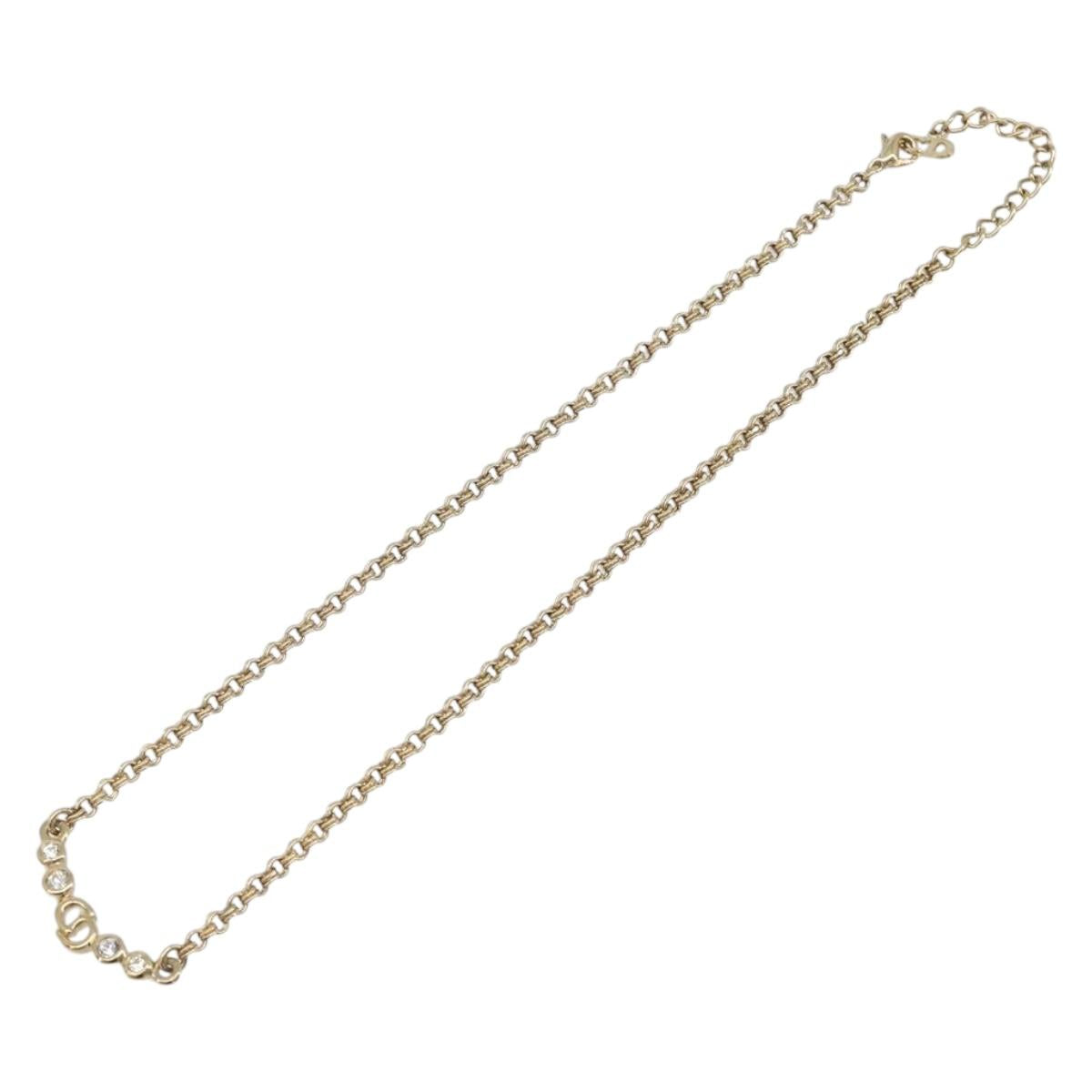 Christian Dior CD Logo Circle Necklace Metal Gold Tone Auth SK157V