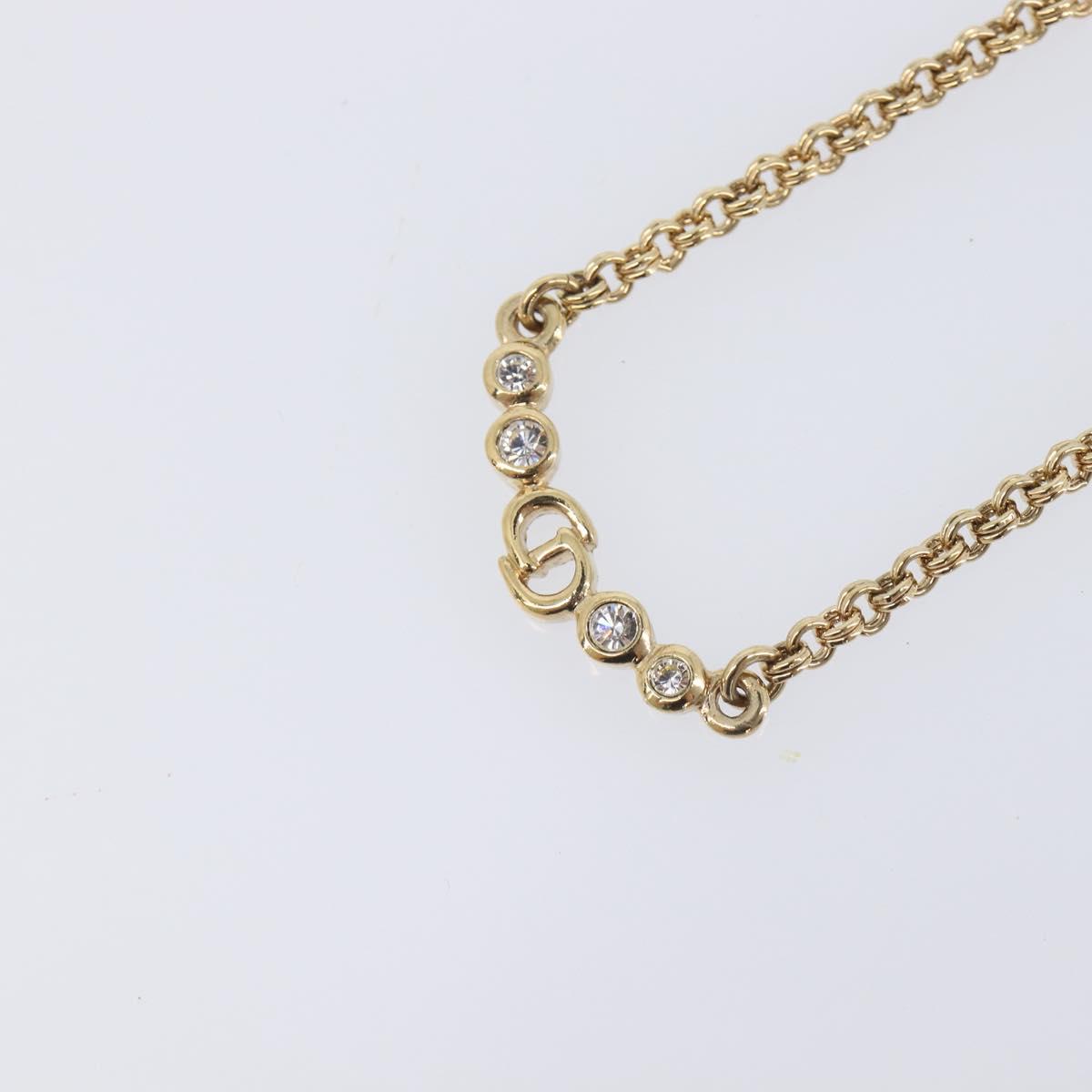 Christian Dior CD Logo Circle Necklace Metal Gold Tone Auth SK157V
