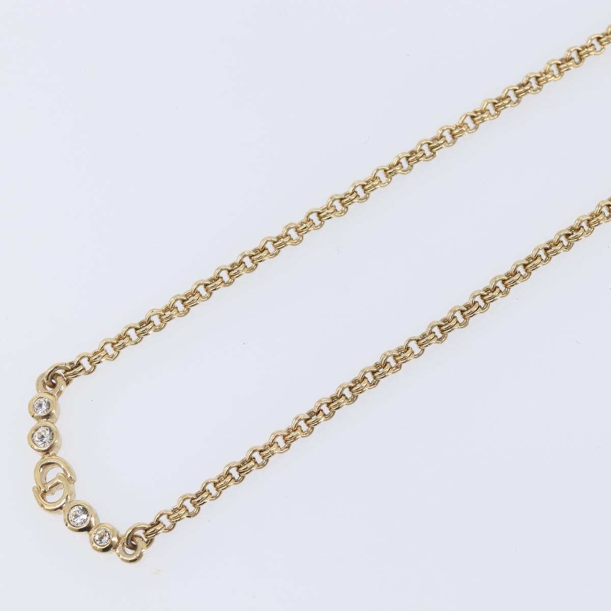 Christian Dior CD Logo Circle Necklace Metal Gold Tone Auth SK157V