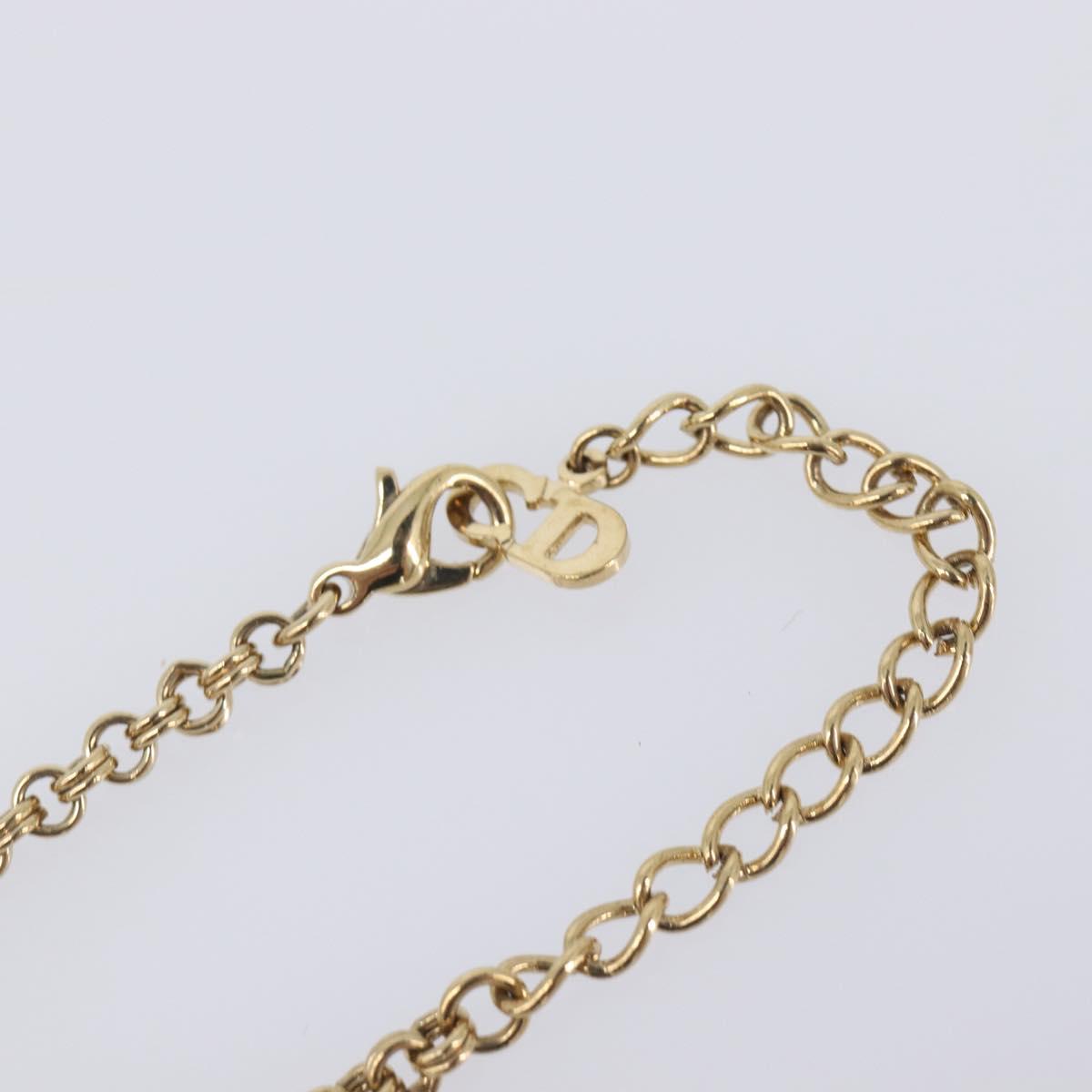 Christian Dior CD Logo Circle Necklace Metal Gold Tone Auth SK157V