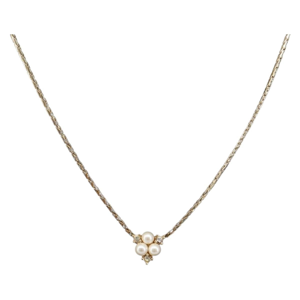 Christian Dior Necklace Metal Gold Tone White Auth SK159