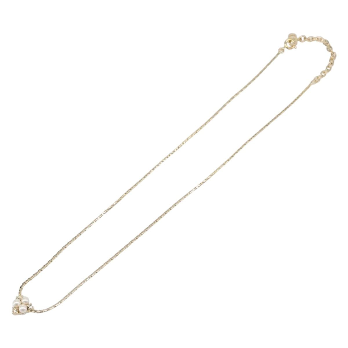 Christian Dior Necklace Metal Gold Tone White Auth SK159
