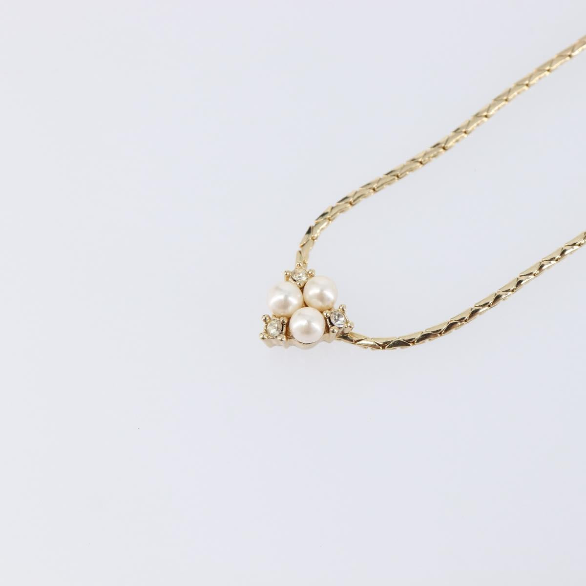 Christian Dior Necklace Metal Gold Tone White Auth SK159