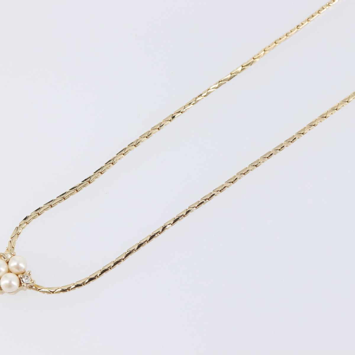 Christian Dior Necklace Metal Gold Tone White Auth SK159