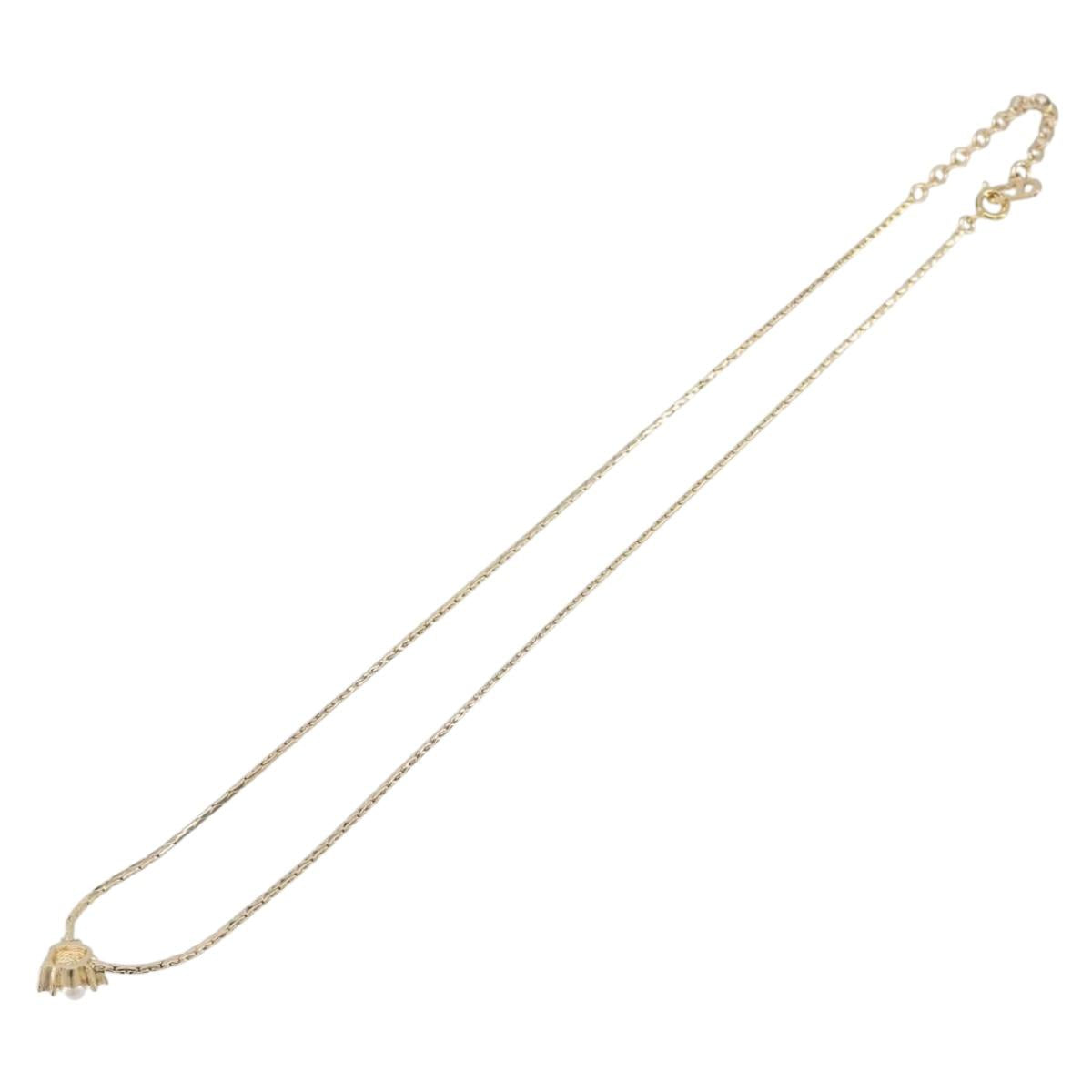 Christian Dior Necklace Metal Gold Tone White Auth SK159