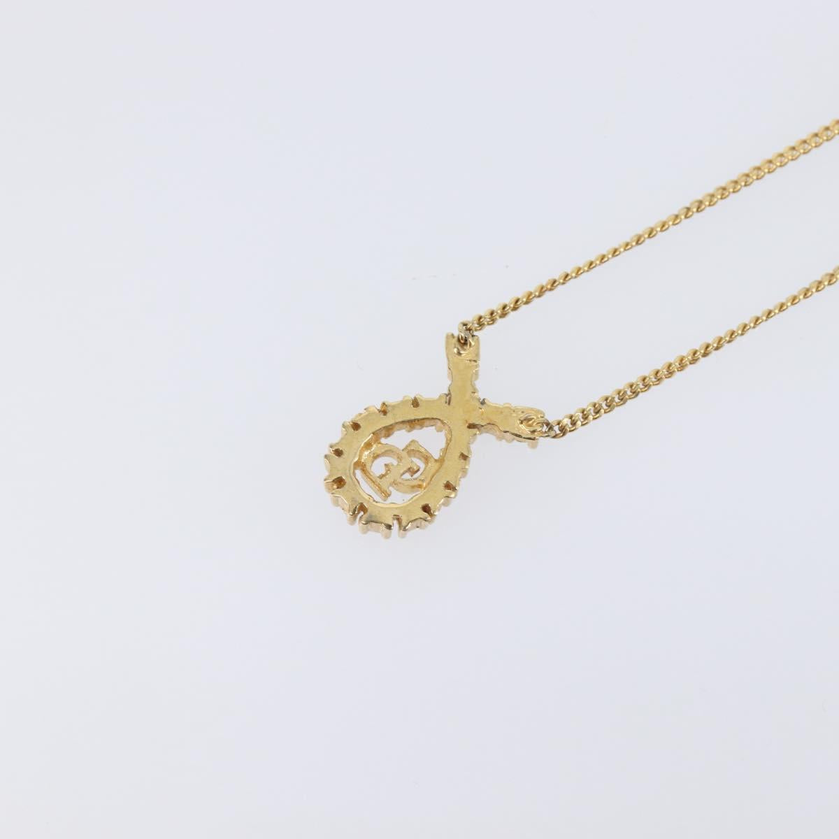 Christian Dior CD Logo Rhinestone Circle Necklace Metal Gold Tone Auth SK161
