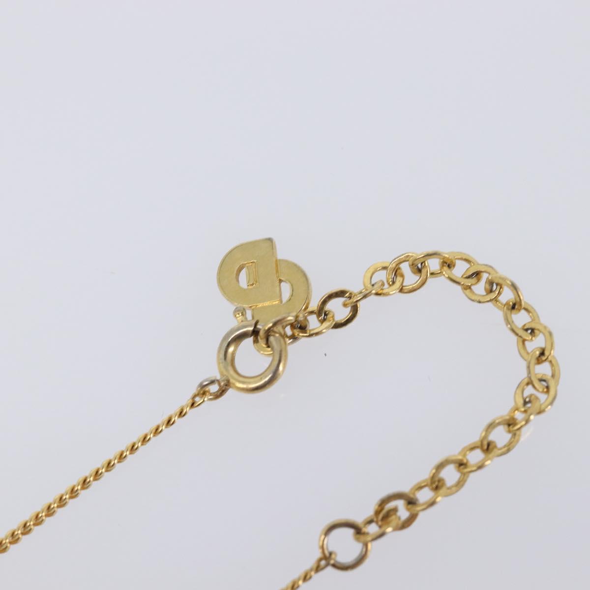 Christian Dior CD Logo Rhinestone Circle Necklace Metal Gold Tone Auth SK161
