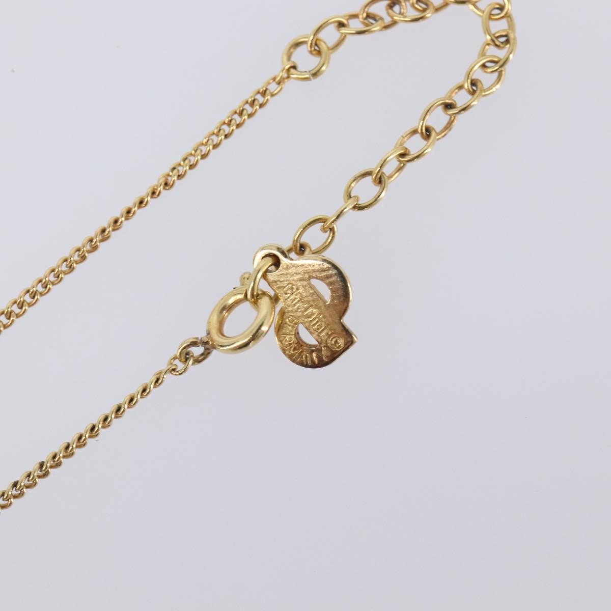 Christian Dior CD Logo Circle 2P Stone Necklace Metal Gold Tone Auth SK162