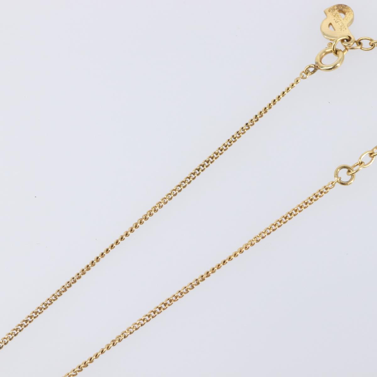 Christian Dior CD Logo Circle 2P Stone Necklace Metal Gold Tone Auth SK162