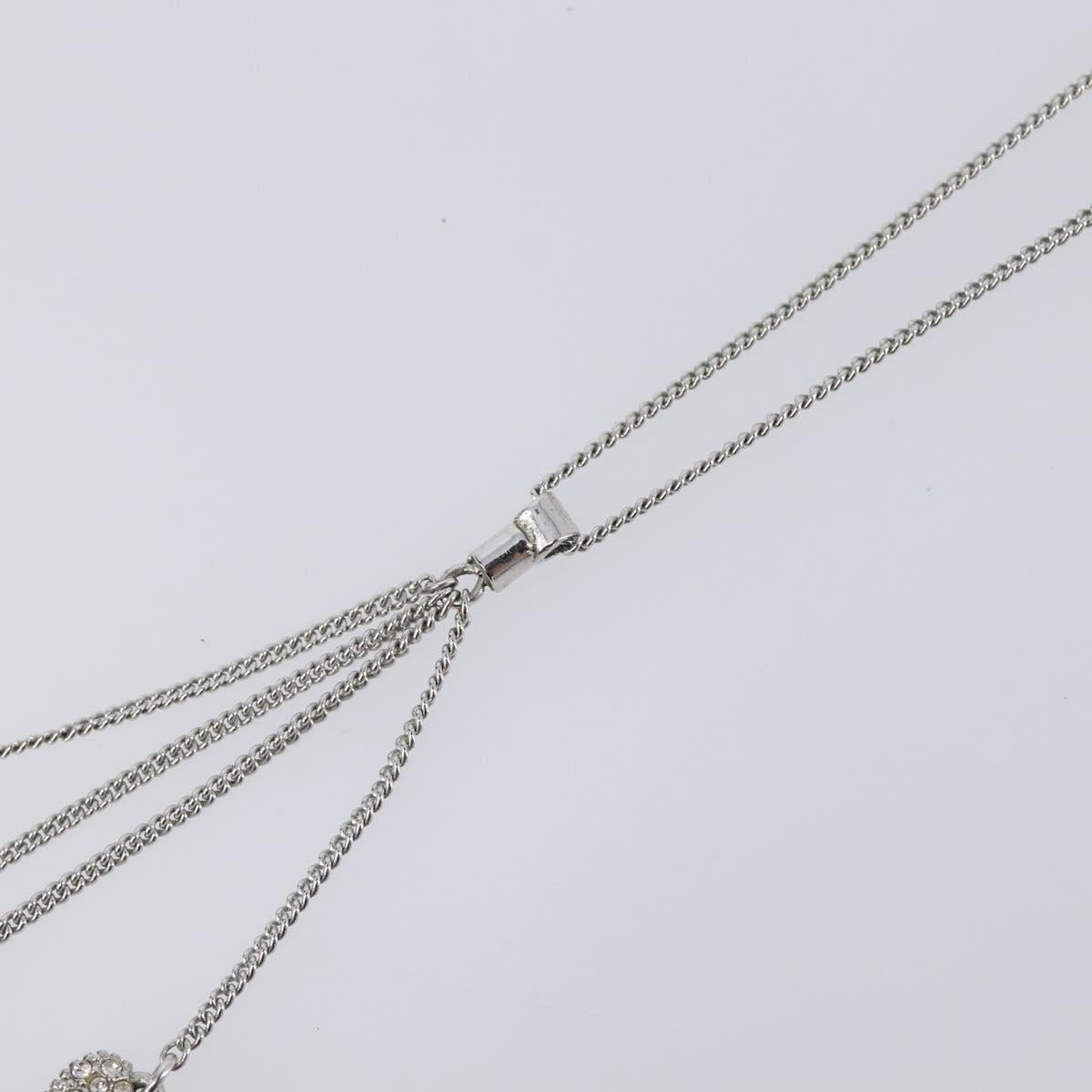 Christian Dior Rhinestone Heart Necklace Metal Silver Auth SK163