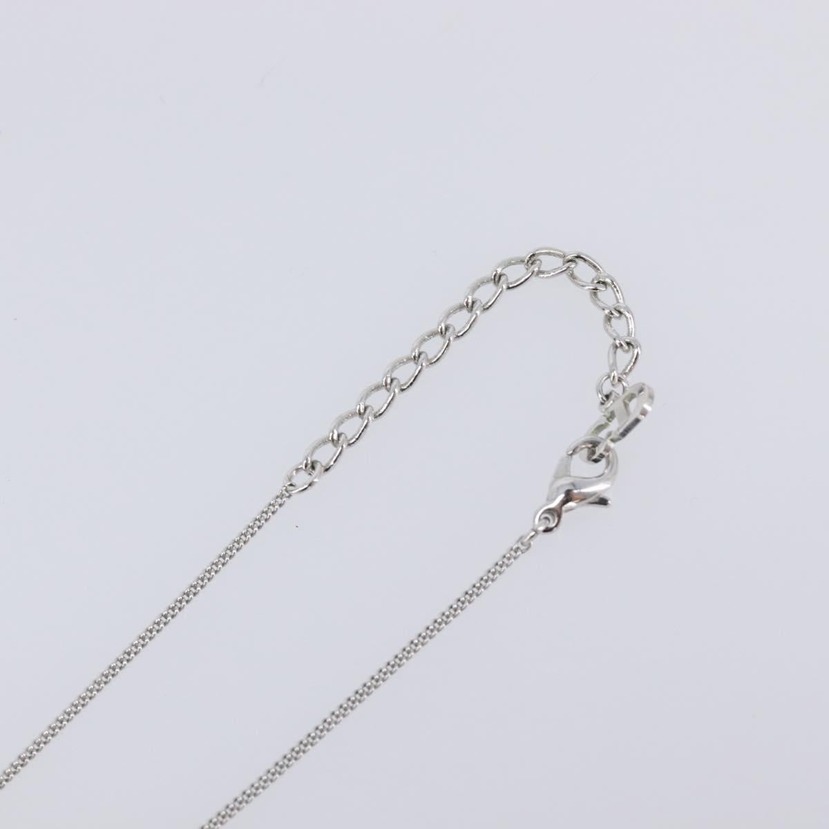 Christian Dior Rhinestone Heart Necklace Metal Silver Auth SK163