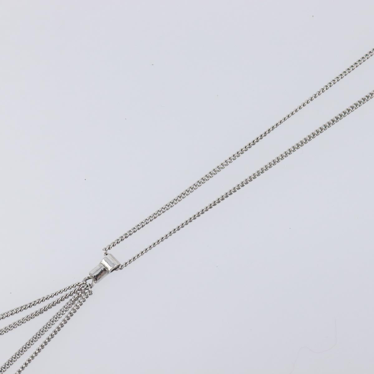 Christian Dior Rhinestone Heart Necklace Metal Silver Auth SK163