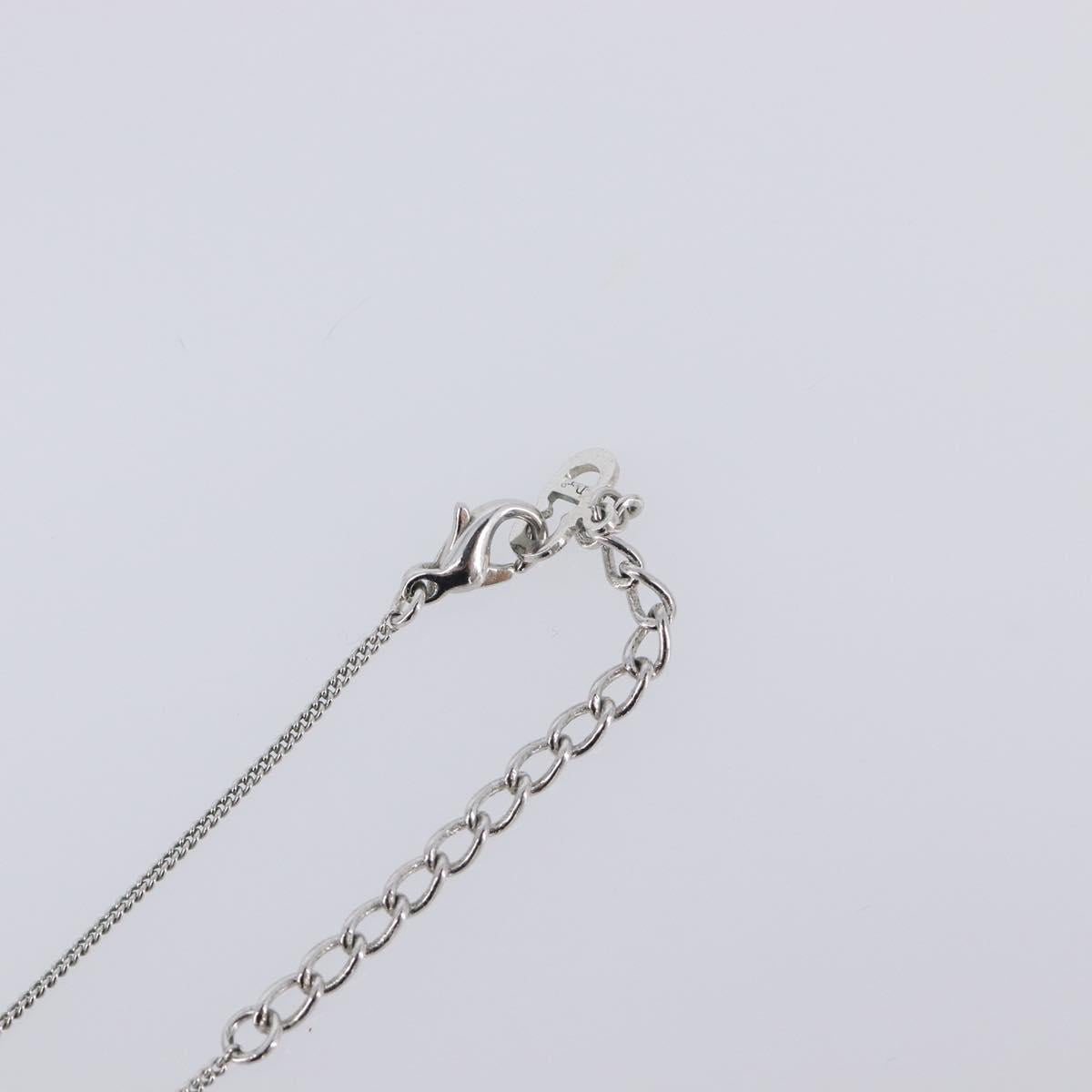 Christian Dior Rhinestone Heart Necklace Metal Silver Auth SK163