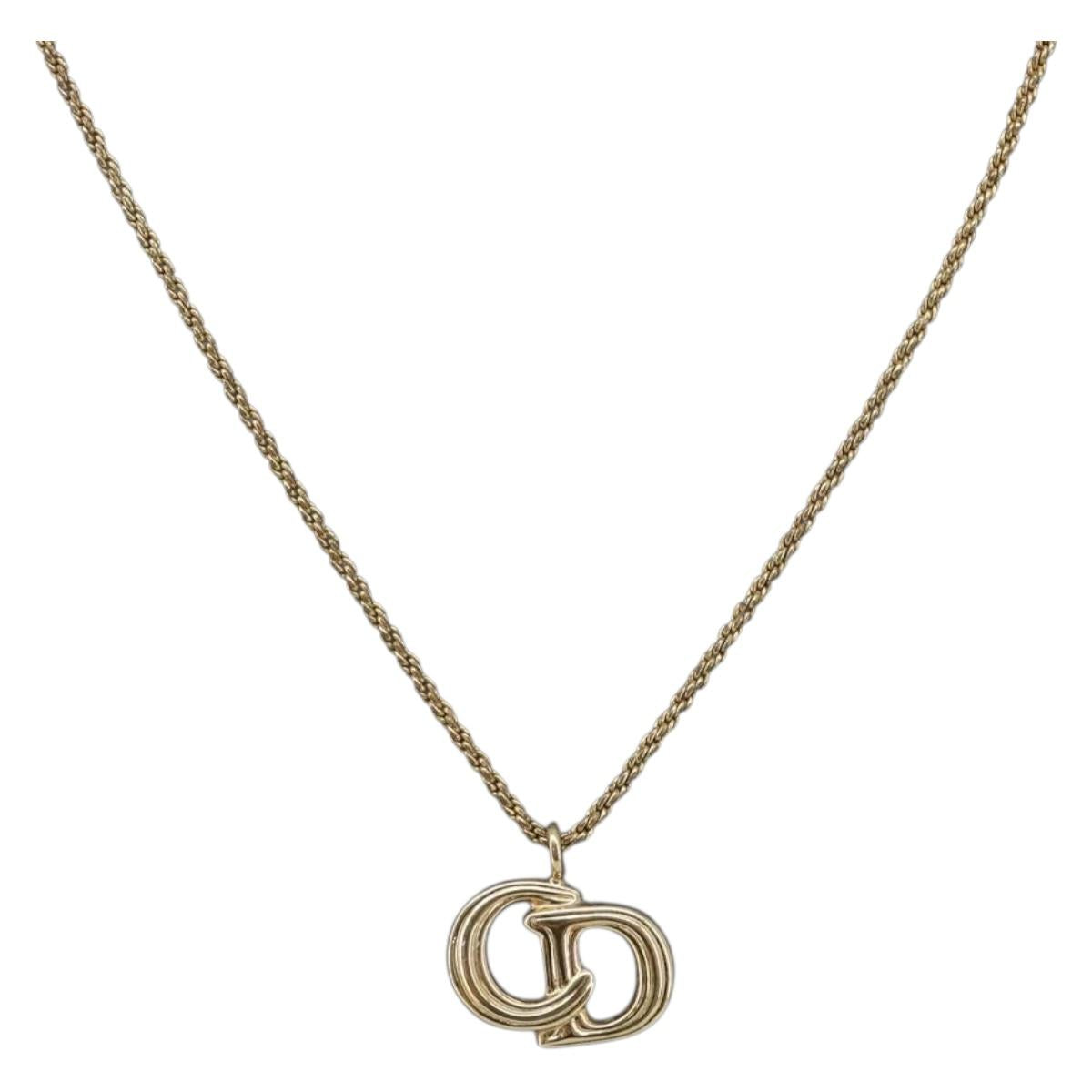 Christian Dior CD Logo Necklace Metal Gold Tone Auth SK165