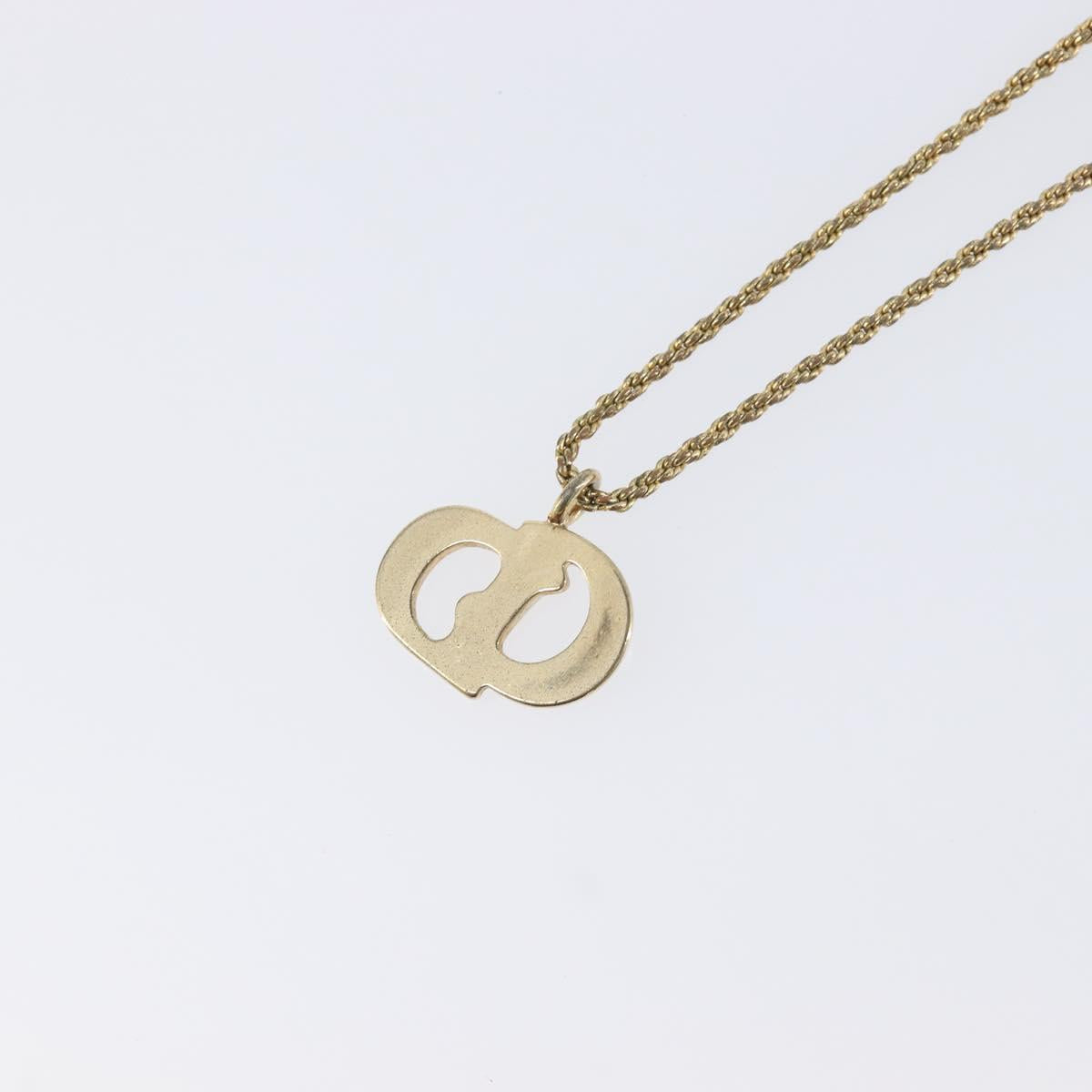 Christian Dior CD Logo Necklace Metal Gold Tone Auth SK165