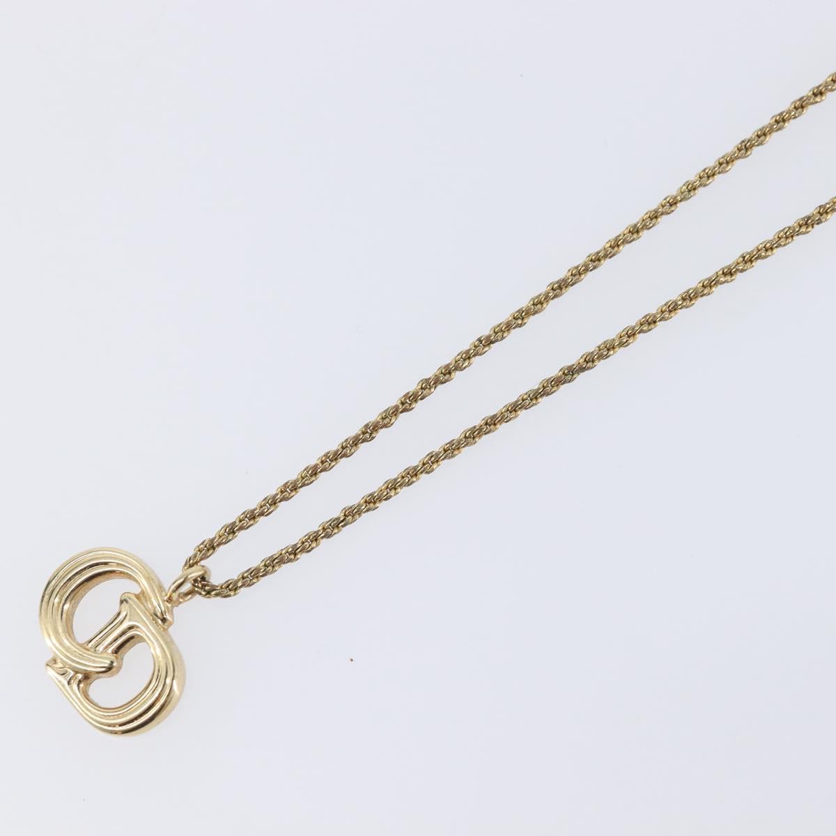 Christian Dior CD Logo Necklace Metal Gold Tone Auth SK165