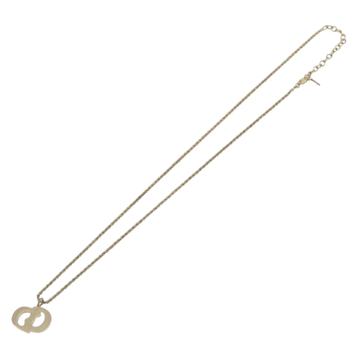 Christian Dior CD Logo Necklace Metal Gold Tone Auth SK165