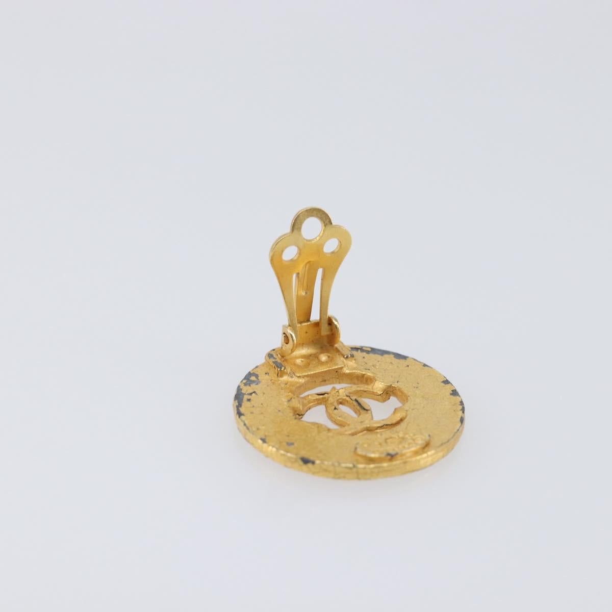 CHANEL COCO Mark Earring Metal Gold Tone CC Auth SK166