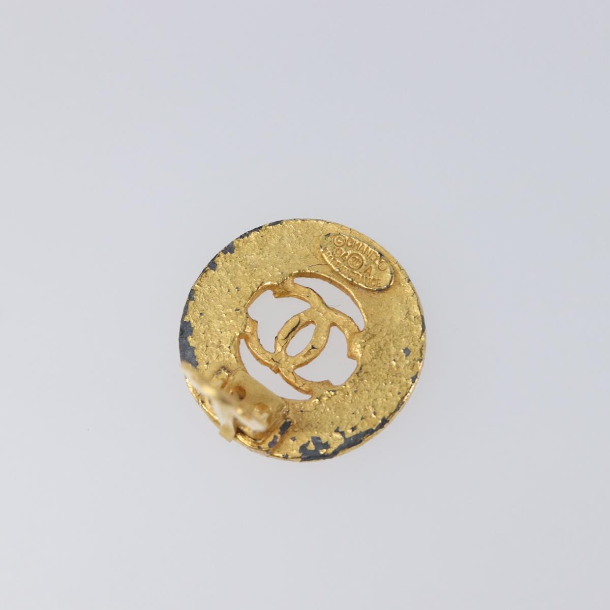 CHANEL COCO Mark Earring Metal Gold Tone CC Auth SK166