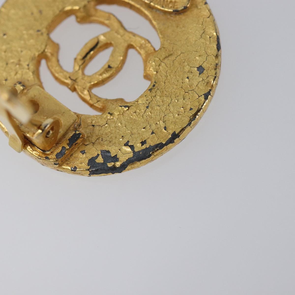 CHANEL COCO Mark Earring Metal Gold Tone CC Auth SK166