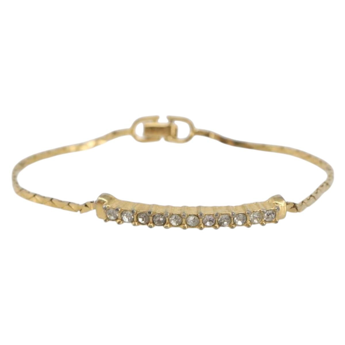Christian Dior Rhinestone Bracelet Metal Gold Tone Auth SK172