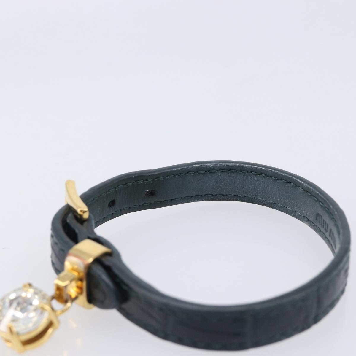 Miu Miu 1P Stone Bracelet Leather Metal Navy Gold Tone Auth SK174