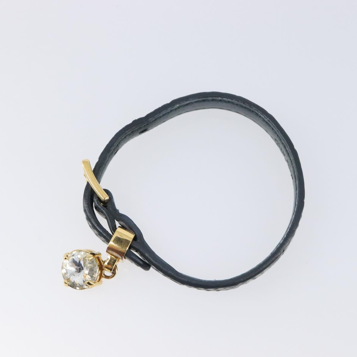 Miu Miu 1P Stone Bracelet Leather Metal Navy Gold Tone Auth SK174