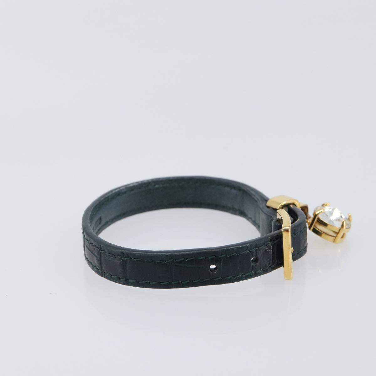 Miu Miu 1P Stone Bracelet Leather Metal Navy Gold Tone Auth SK174