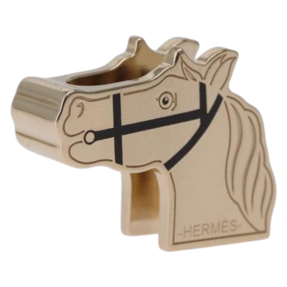 HERMES Quadrije Twilly Ring Metal Gold Tone Black Auth SK204M
