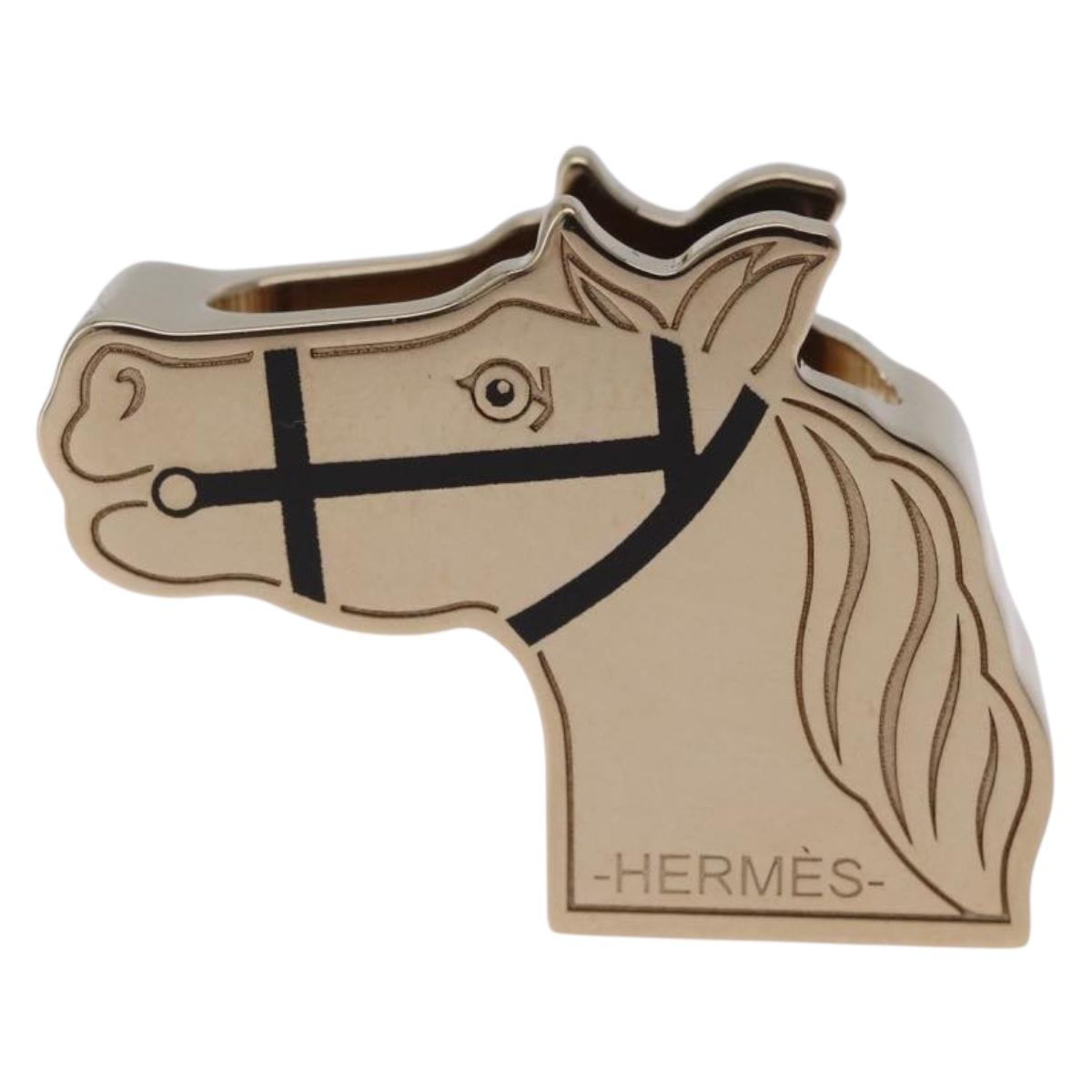 HERMES Quadrije Twilly Ring Metal Gold Tone Black Auth SK204M