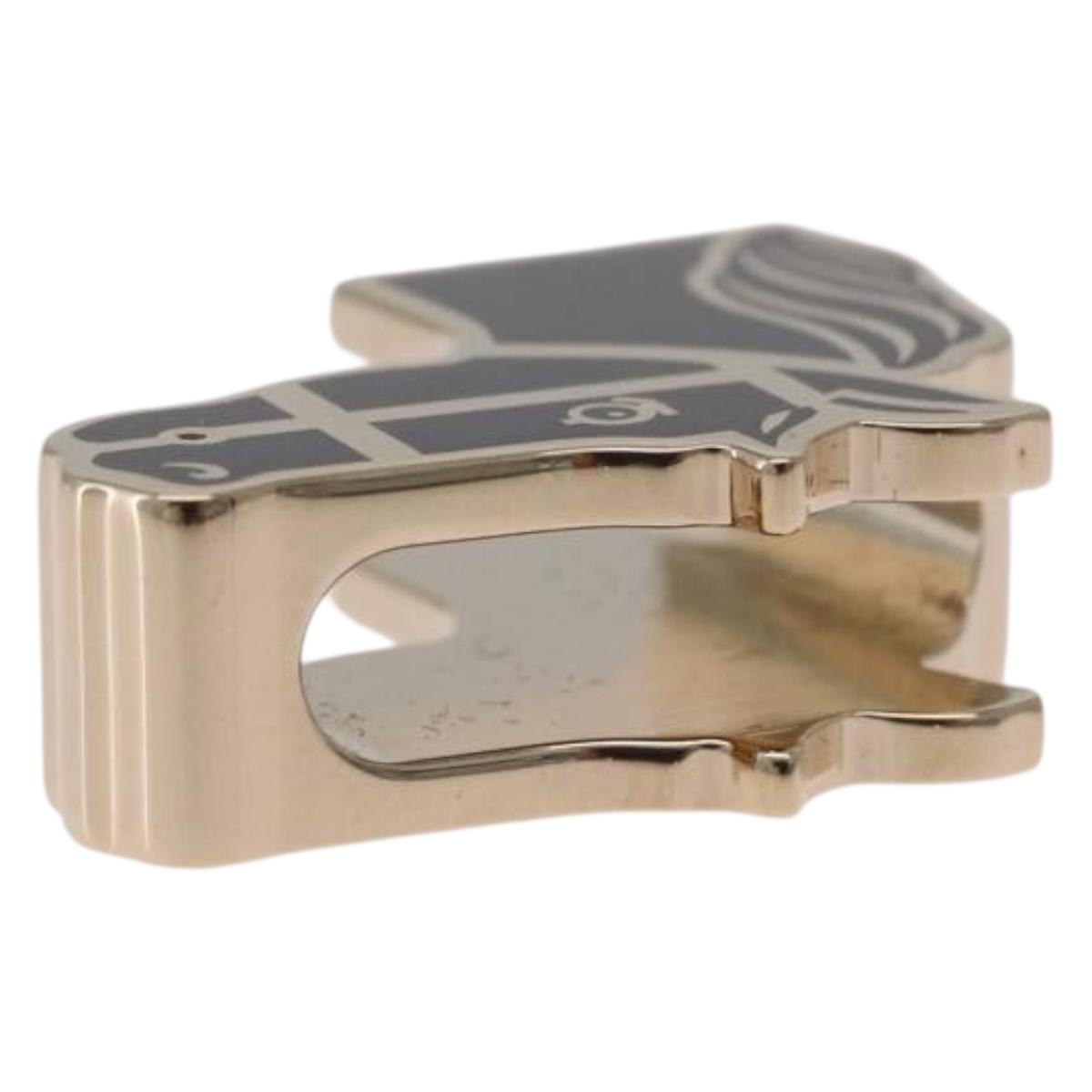 HERMES Quadrije Twilly Scarf Ring metal Gold Tone Black Auth SK204M