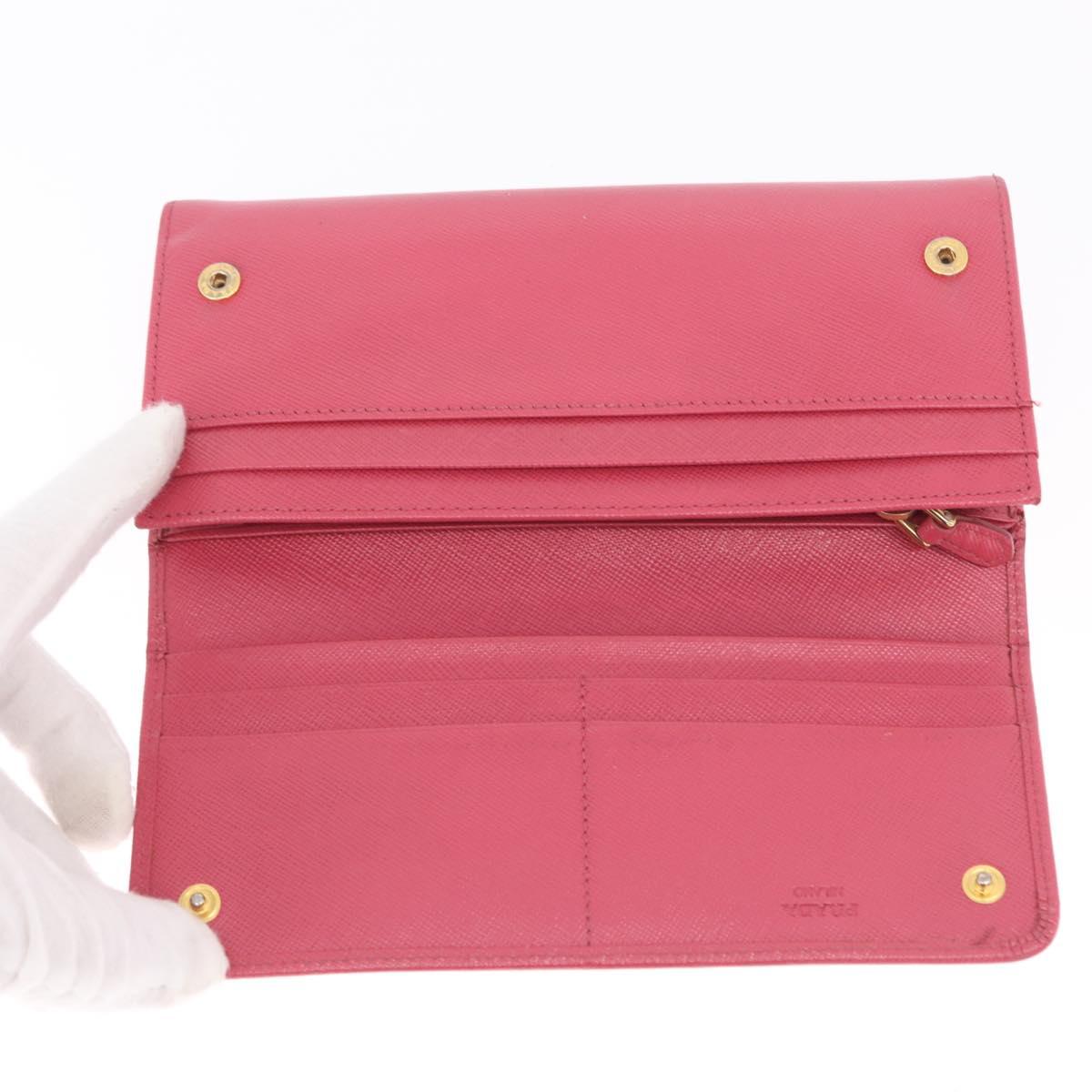 PRADA Long Wallet Saffiano leather Pink Gold Auth SK256